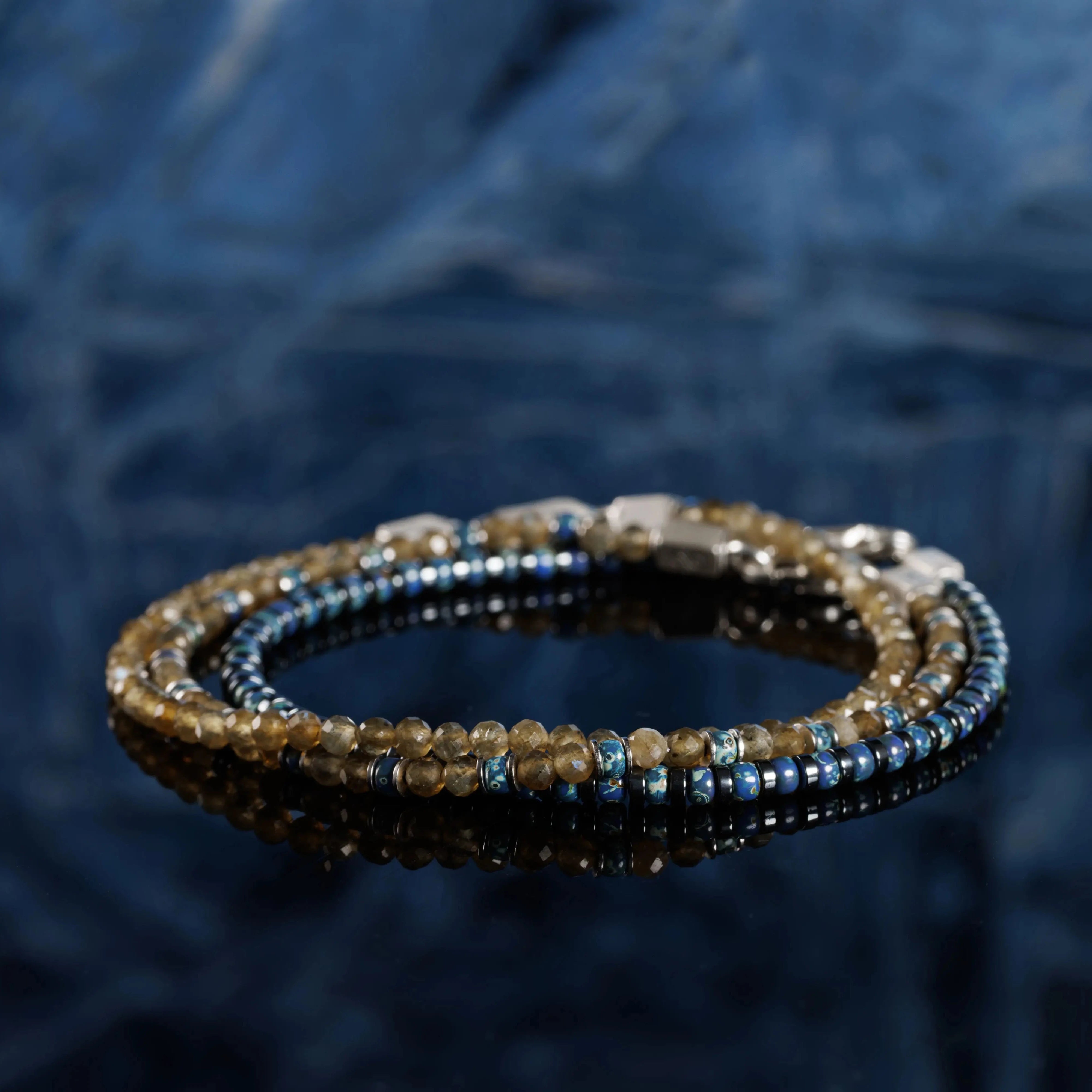 Mustard Yellow Labradorite - Picasso Blue Bracelet II (3mm)