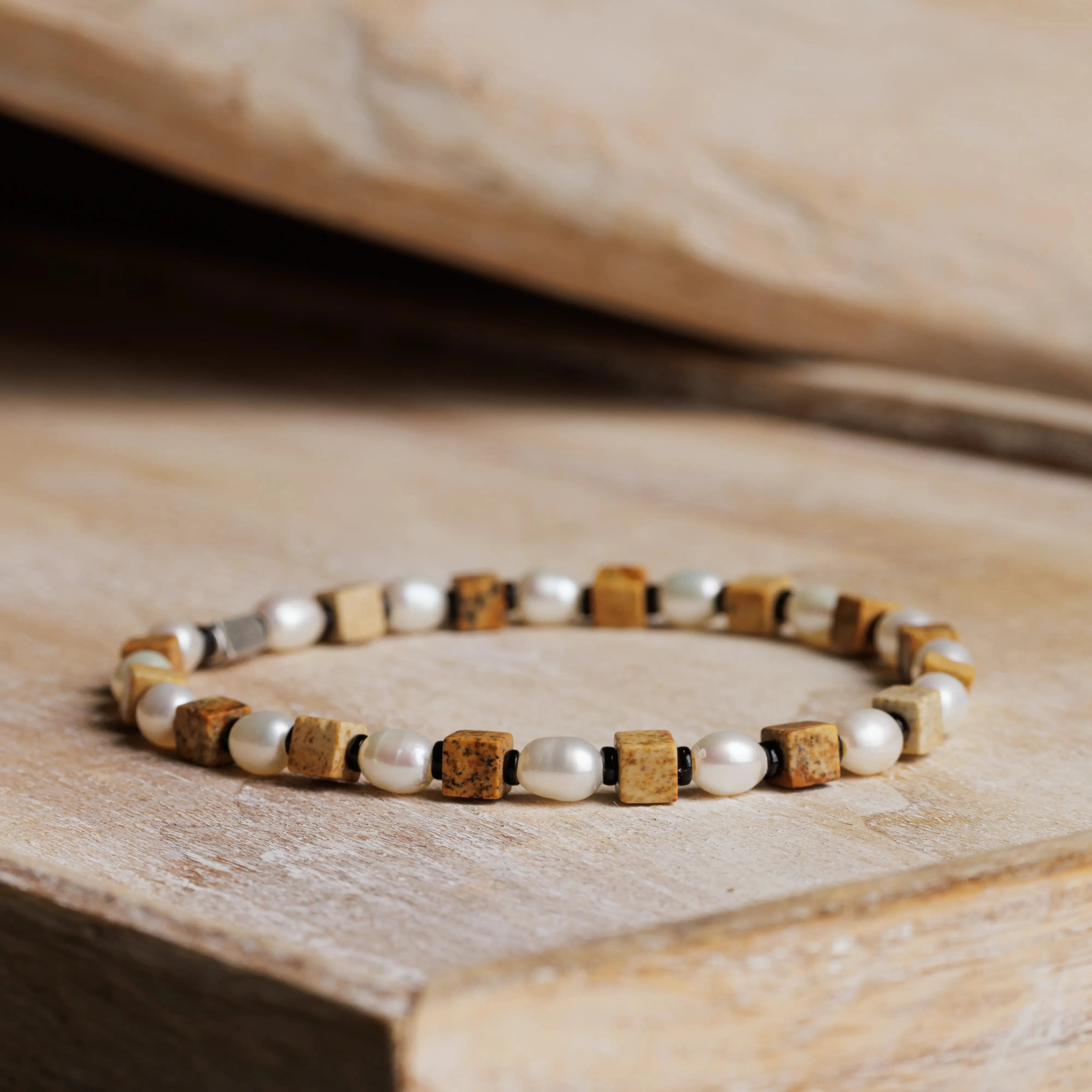 Pearl - Landscape Jasper Cube Bracelet II (4-7mm)