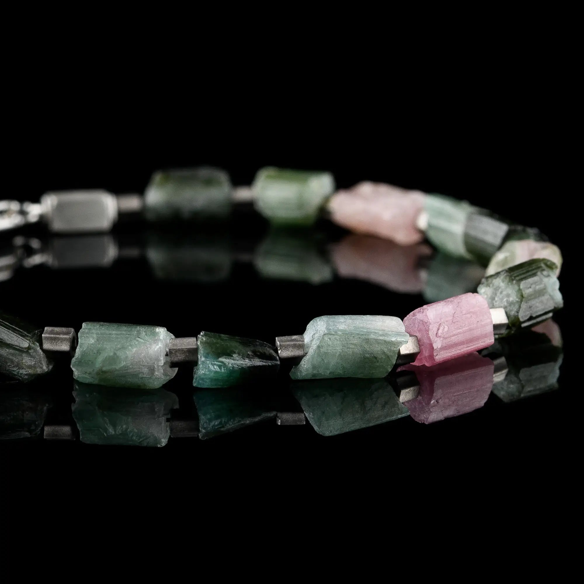 Raw Pink Green Watermelon Tourmaline Bracelet I (7-10mm)