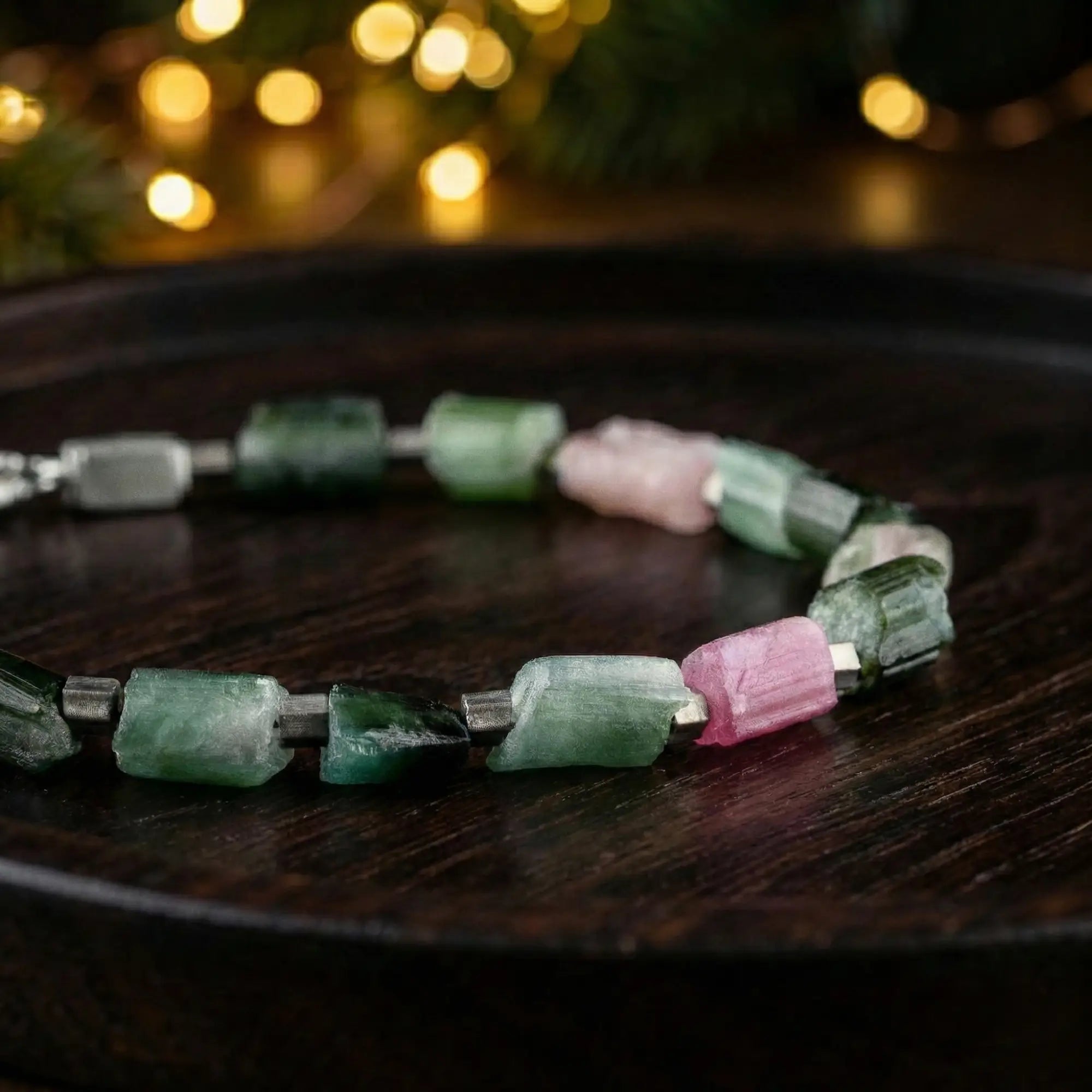 Raw Pink Green Watermelon Tourmaline Bracelet I (7-10mm)