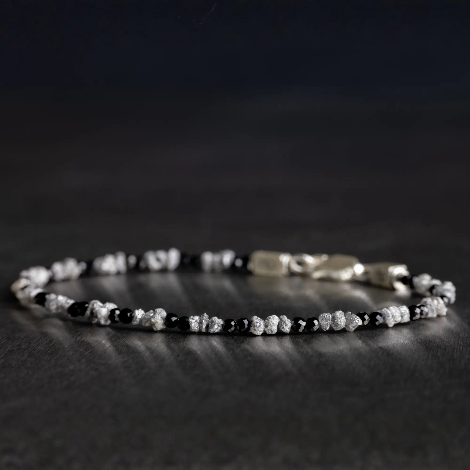 Raw Silvery Diamond - Black Spinel Bracelet II (2-3mm)