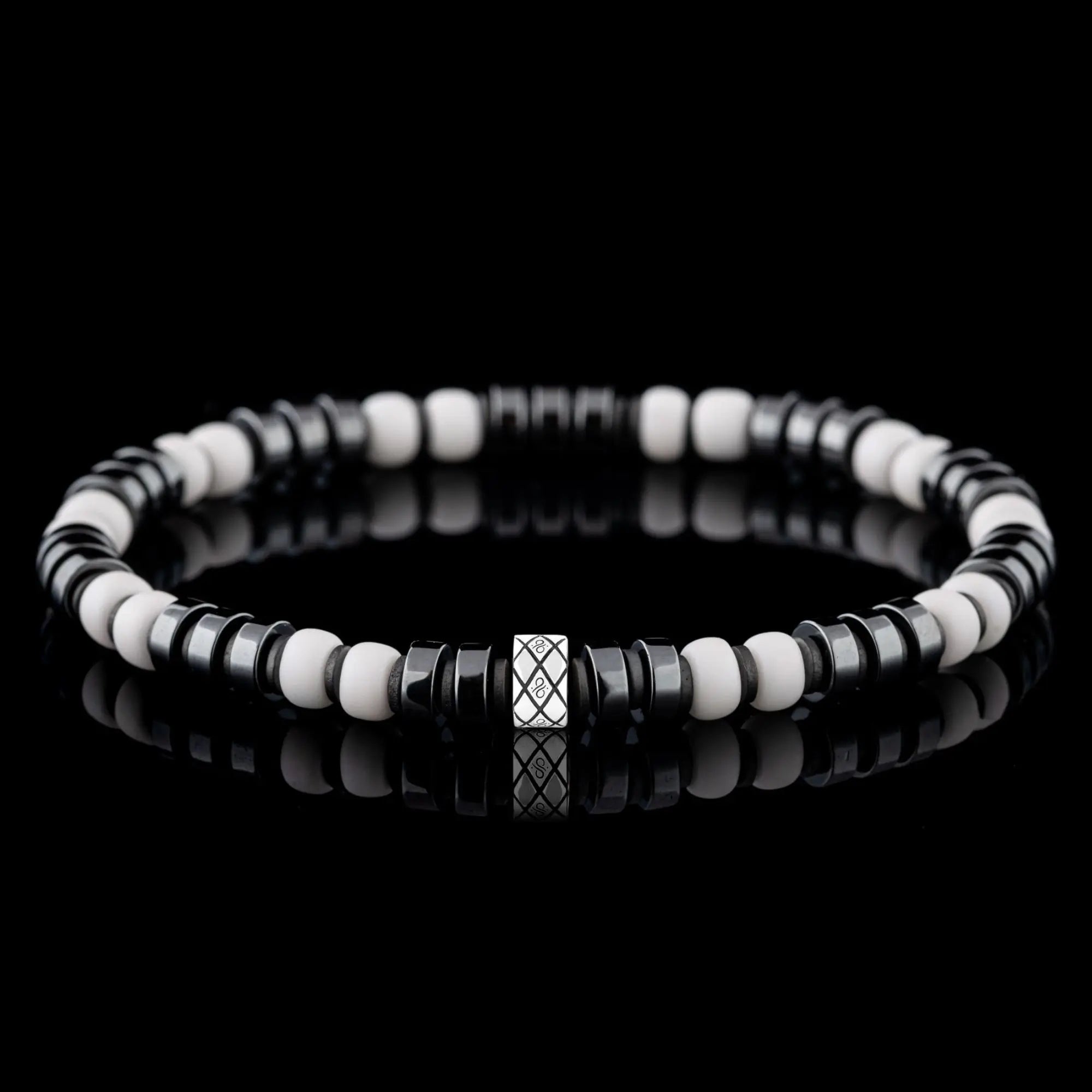 Dark Hematite White Bracelet I (6mm)