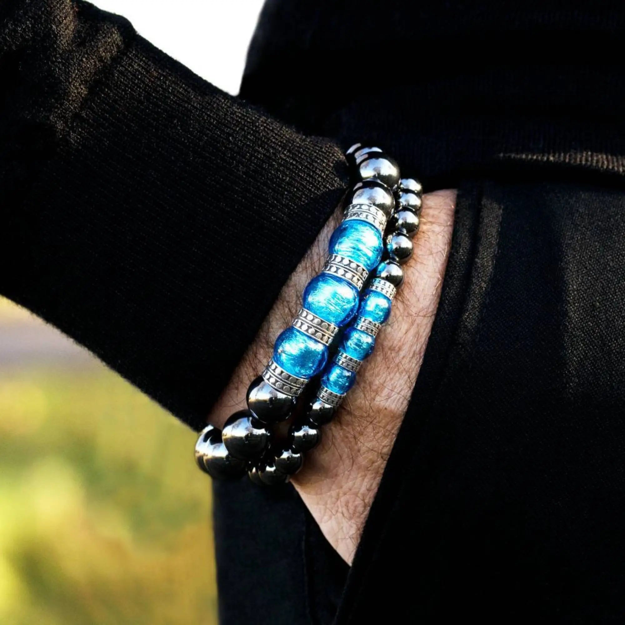 Blue Murano - Hematite Bracelet V (8mm)