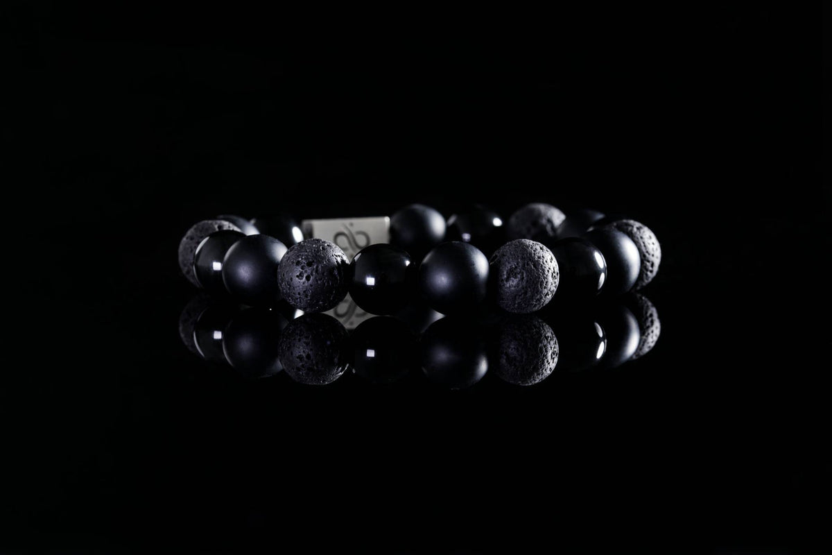 Premium Black Mixed, 12mm, Silver bracelet (1916593537078)