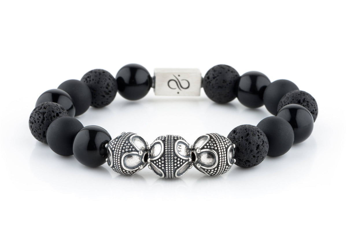Premium Black Mixed, 12mm, Silver bracelet (1916593537078)