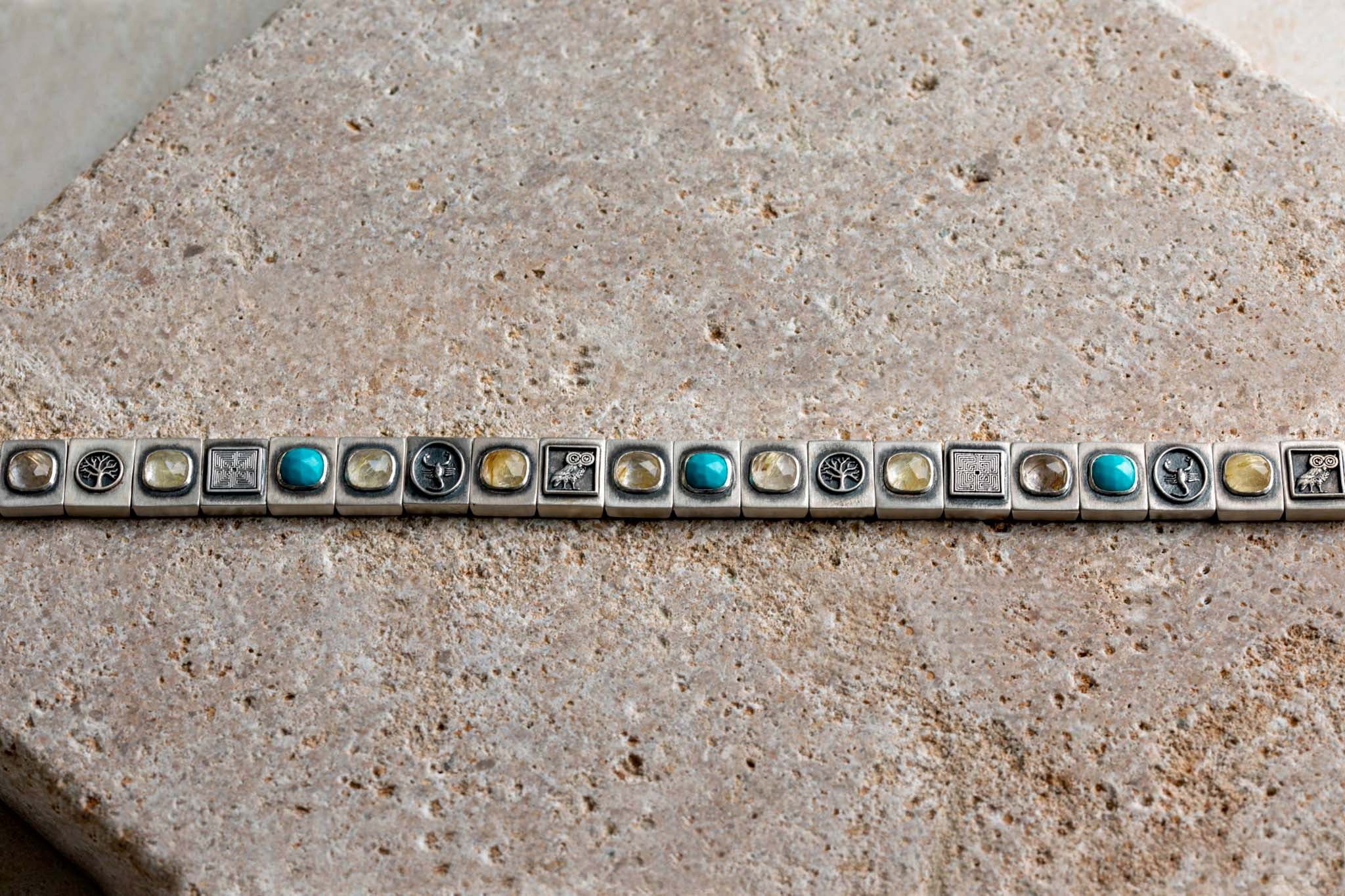 Varnos Gold Rutilated Quartz - Turquoise Bracelet (11mm) (8539861221711)