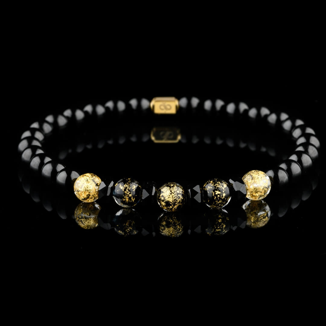 Murano Negro Dorado - Pulsera de Oro con Turmalina Negra I (6mm)