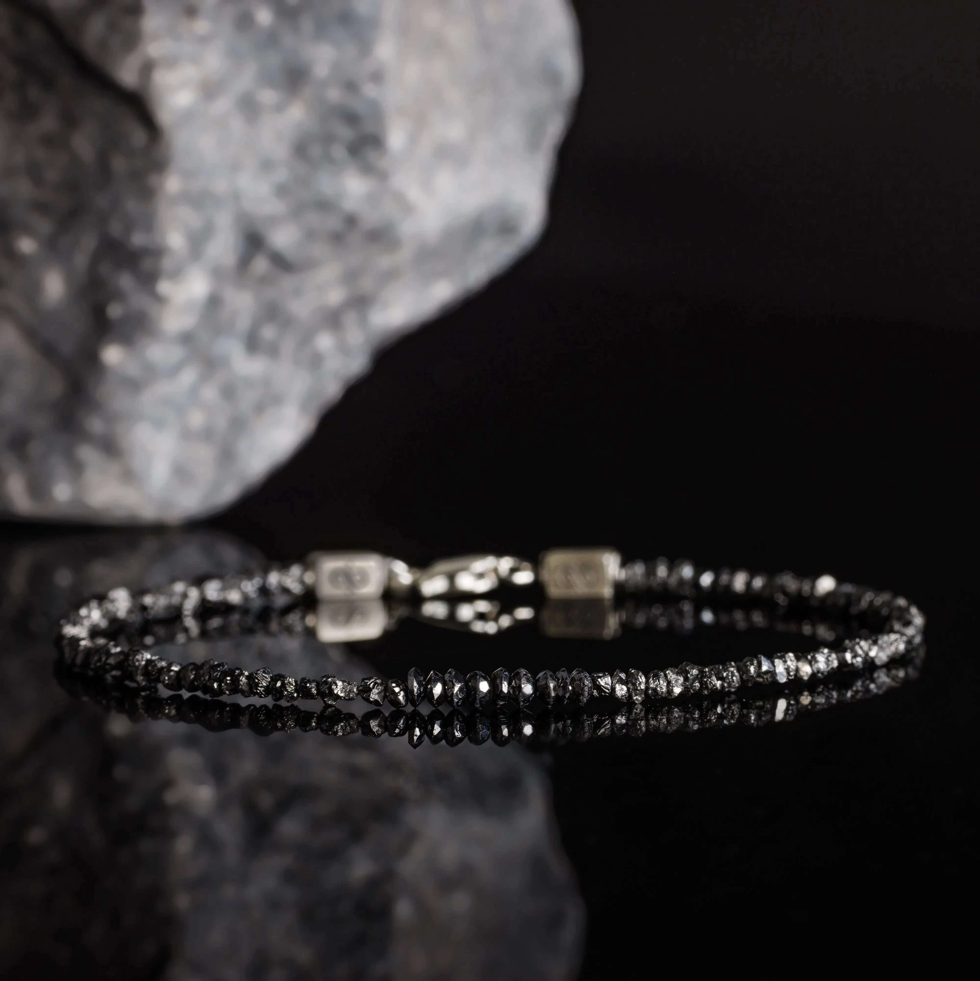 Silver Black & Black Diamond Bracelet V (2-3mm)