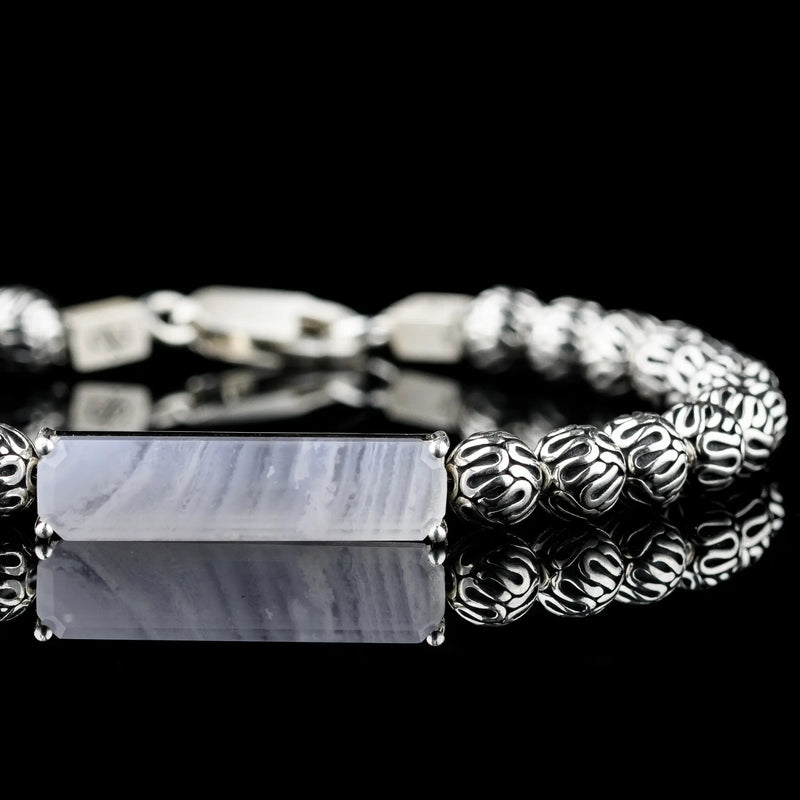 Blue Lace Agate - Silver Bracelet III (4-6mm) - Primary Specimen