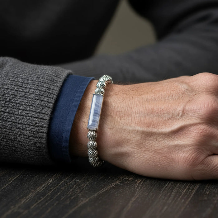Blue Lace Agate - Silver Bracelet III (4-6mm) - Secondary Specimen