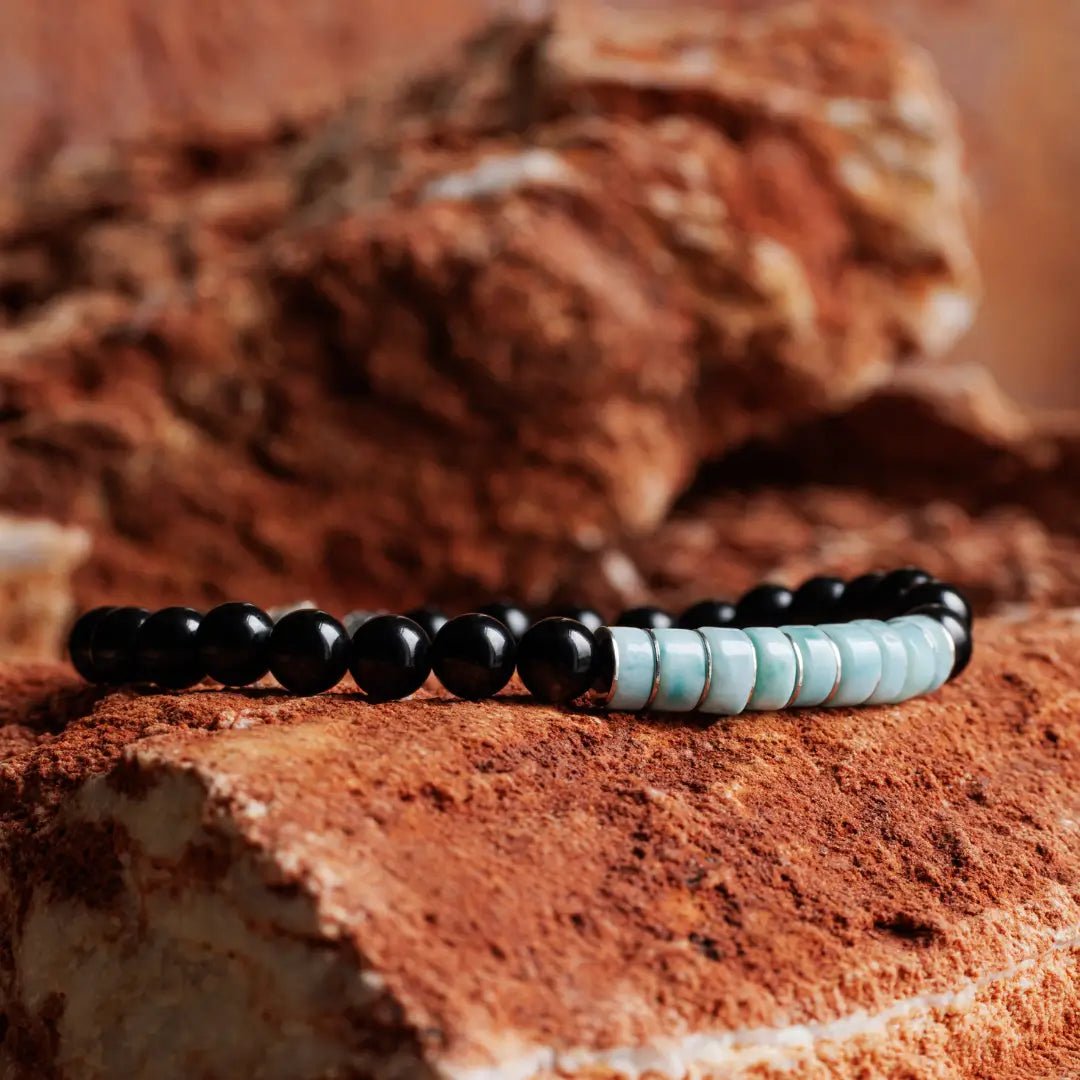 Blue Larimar - Black Tourmaline Bracelet II (6mm)