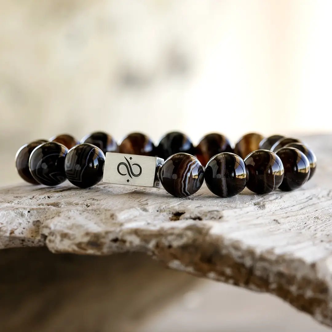 Dark Brown Striped Agate Bracelet I (12mm)