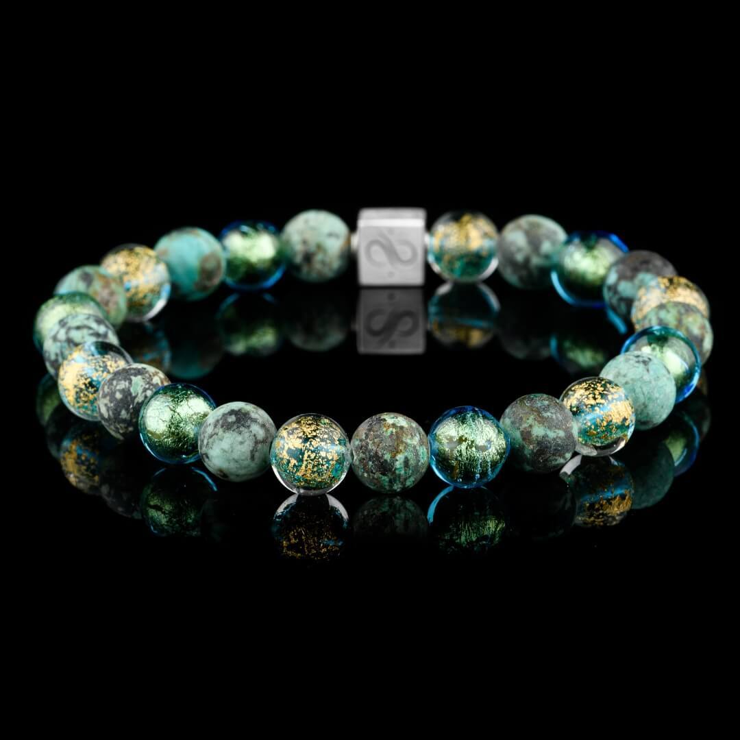 Golden Aqua Murano - Pulsera de Turquesa Africana I (8mm)