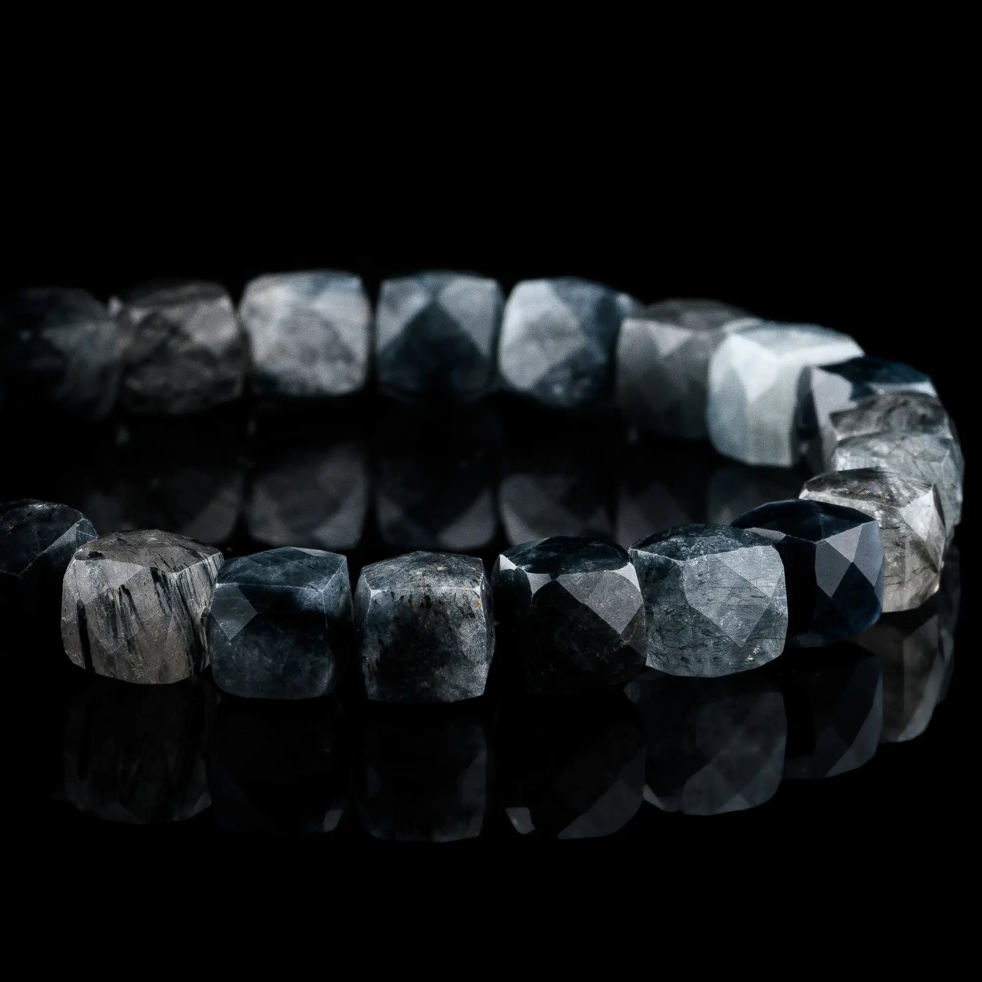 Grey/Blue Rutilated Quartz Cube Bracelet I (8mm)