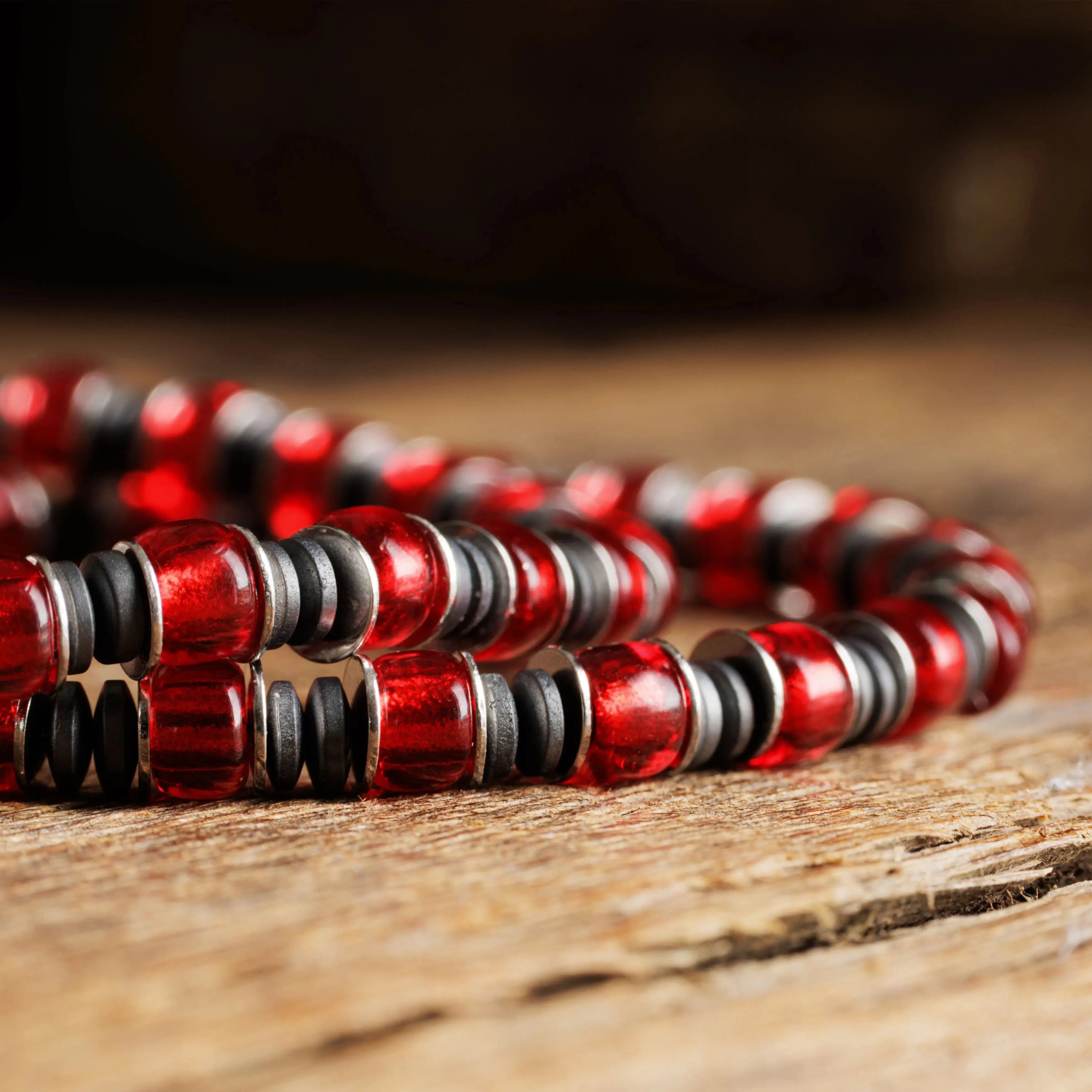 Red Silver & Hematite Bracelet X (6mm)