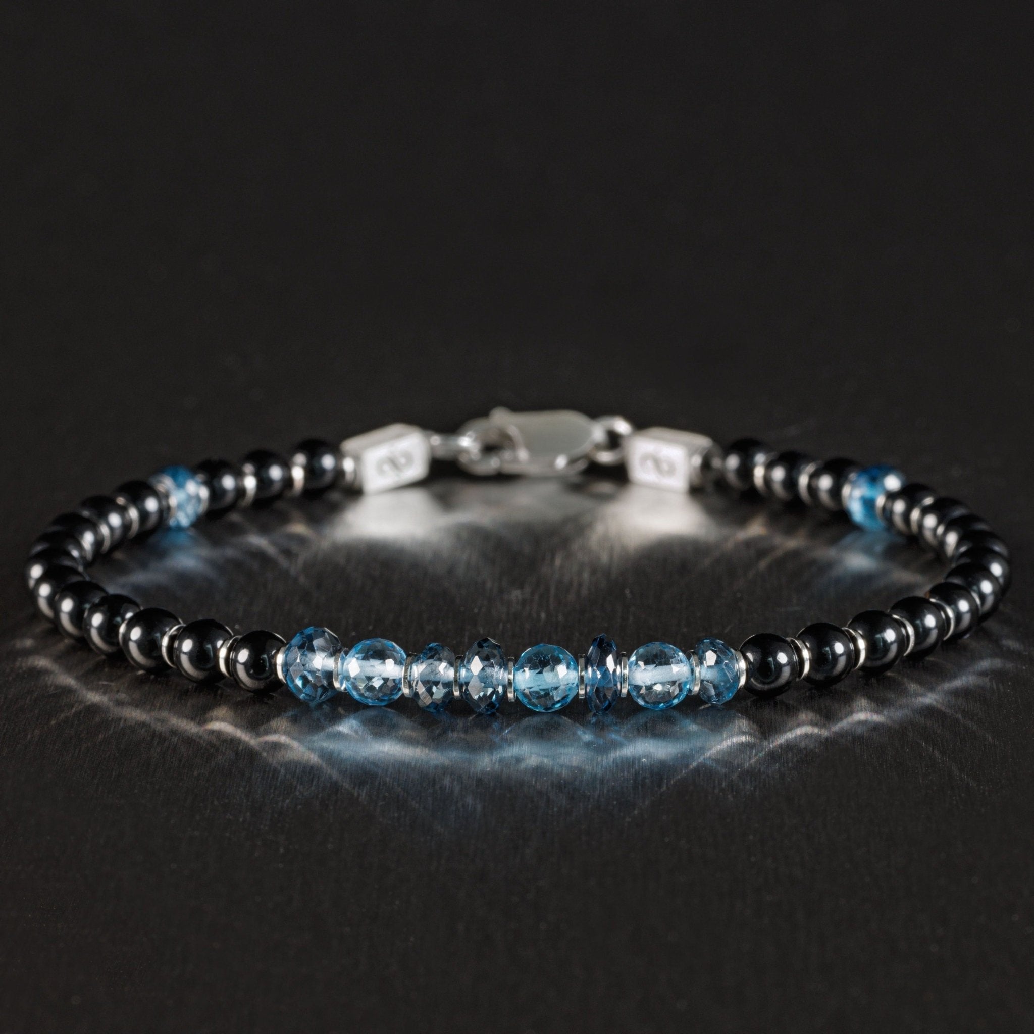 London & Swiss Blue Topaz - Black Tourmaline Bracelet III (3.5-5mm)