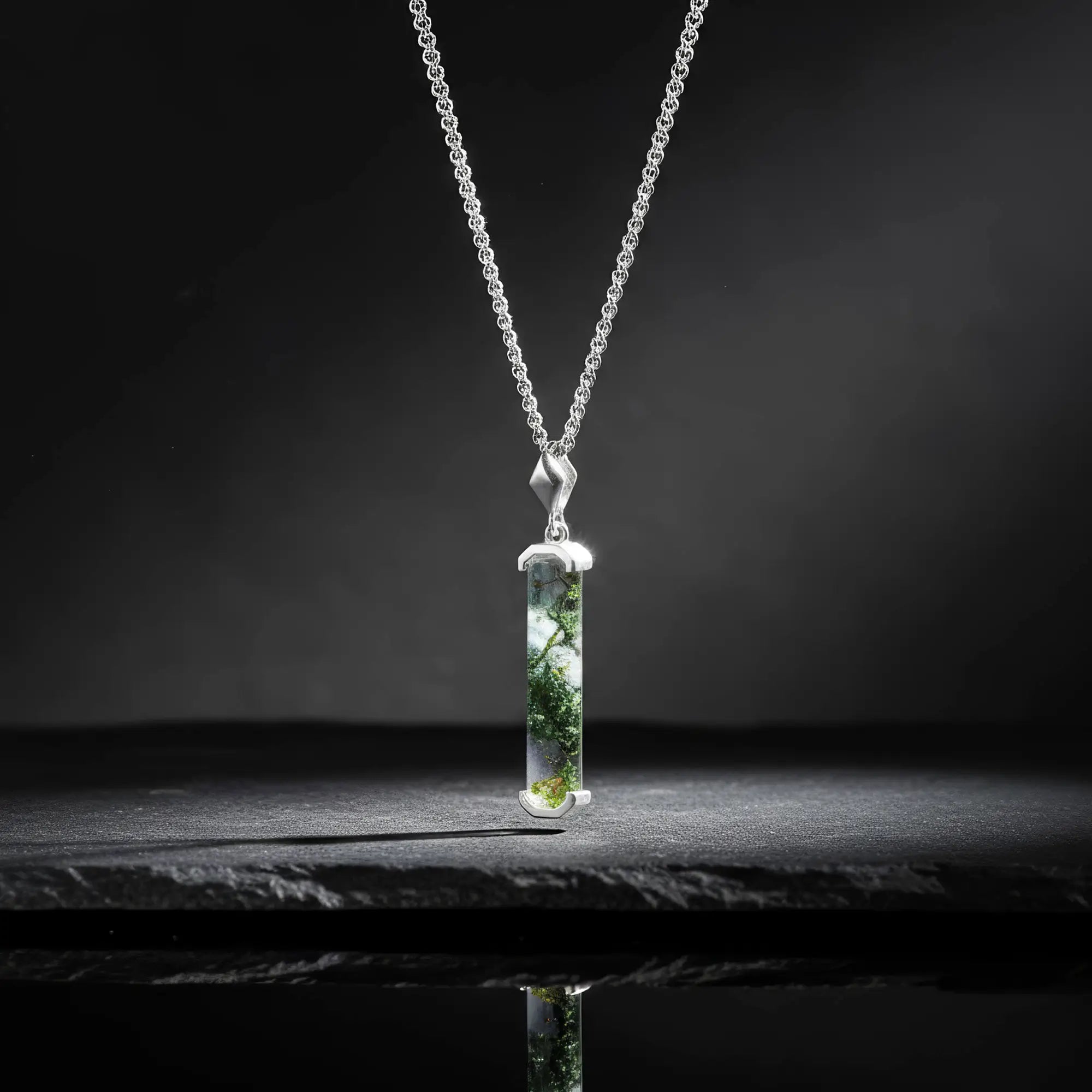 Moss Agate Silver Pendant