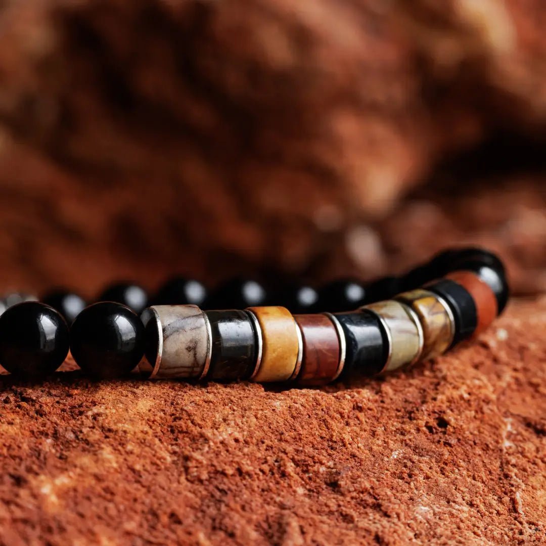 Red Creek Jasper/Blue Tiger Eye - Black Tourmaline Bracelet III (6mm)