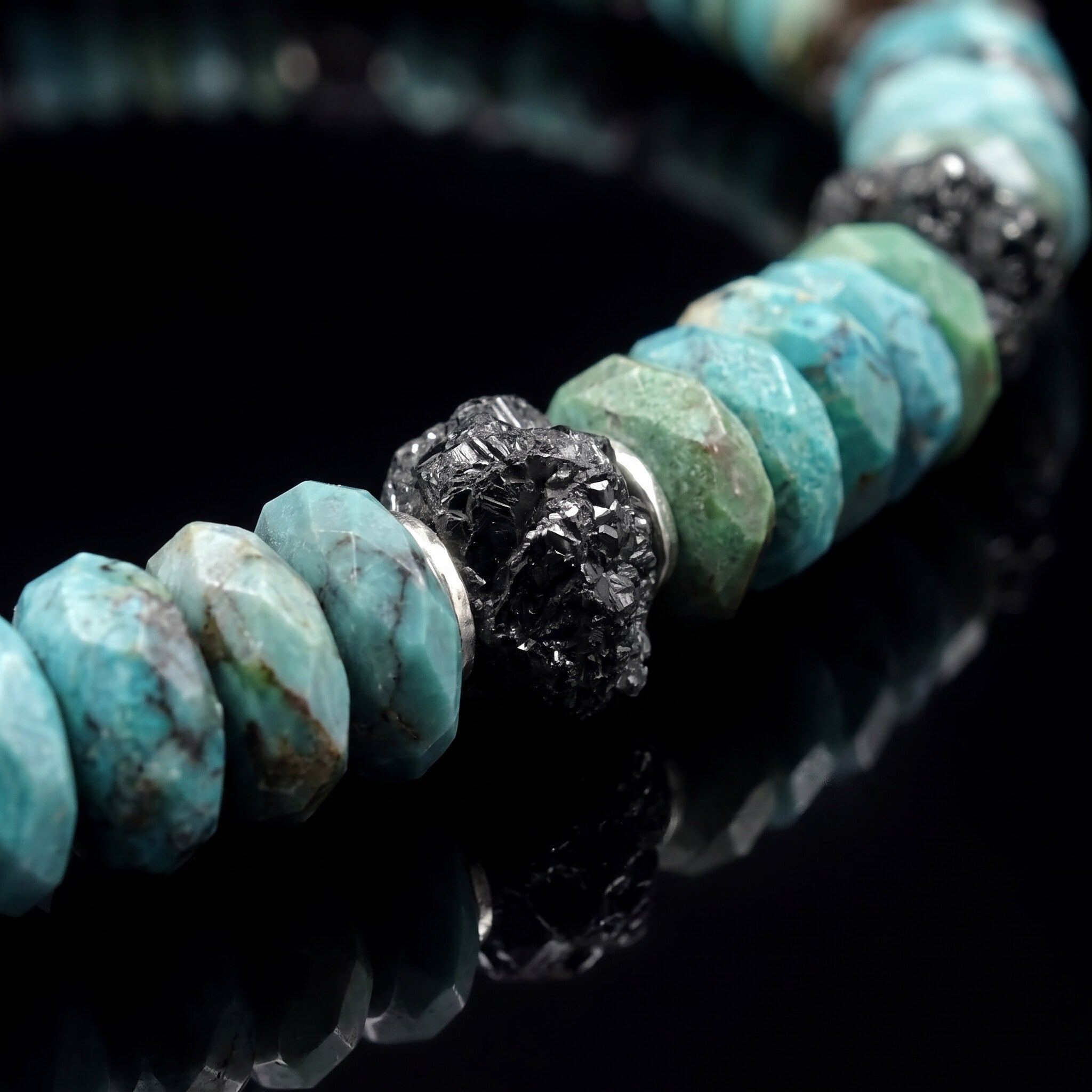 Raw Black Diamond - Turquoise Bracelet 10 carat (5mm)
