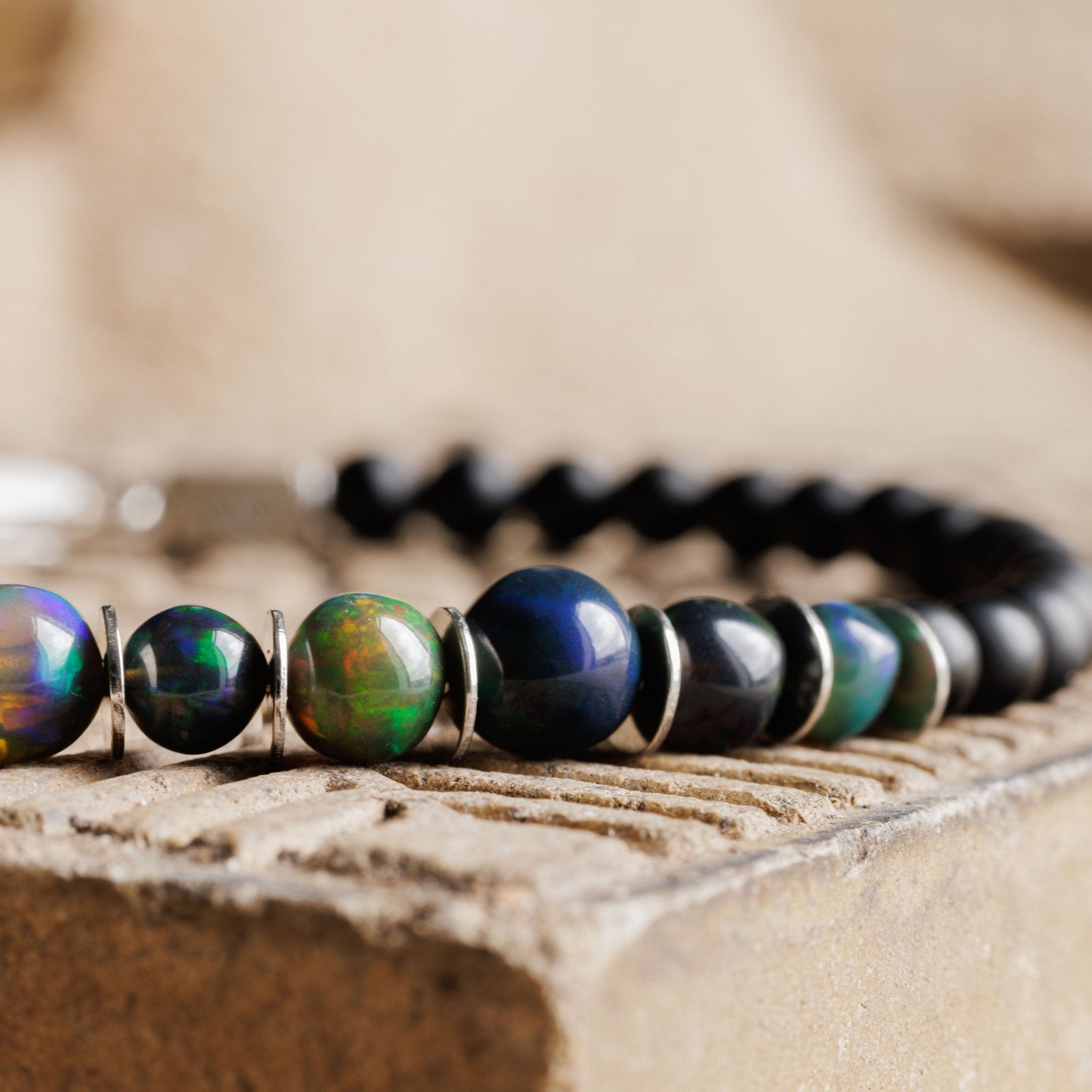 Ethiopian Black Opal - Black Agate Bracelet XII (3-7mm)