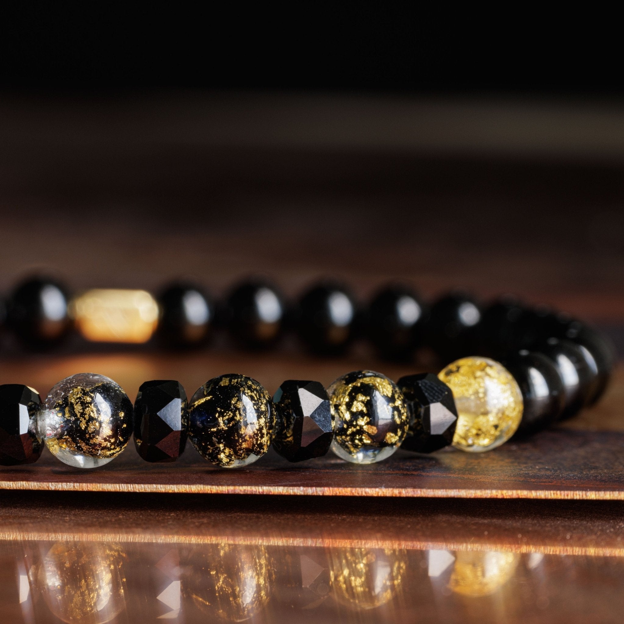 Golden Black Murano - Black Tourmaline Gold Bracelet I (6mm)