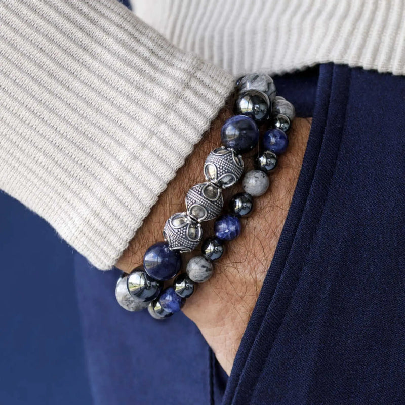 Sodalite-Picasso Jasper-Hematite Bracelet I (8mm) - Primary Specimen