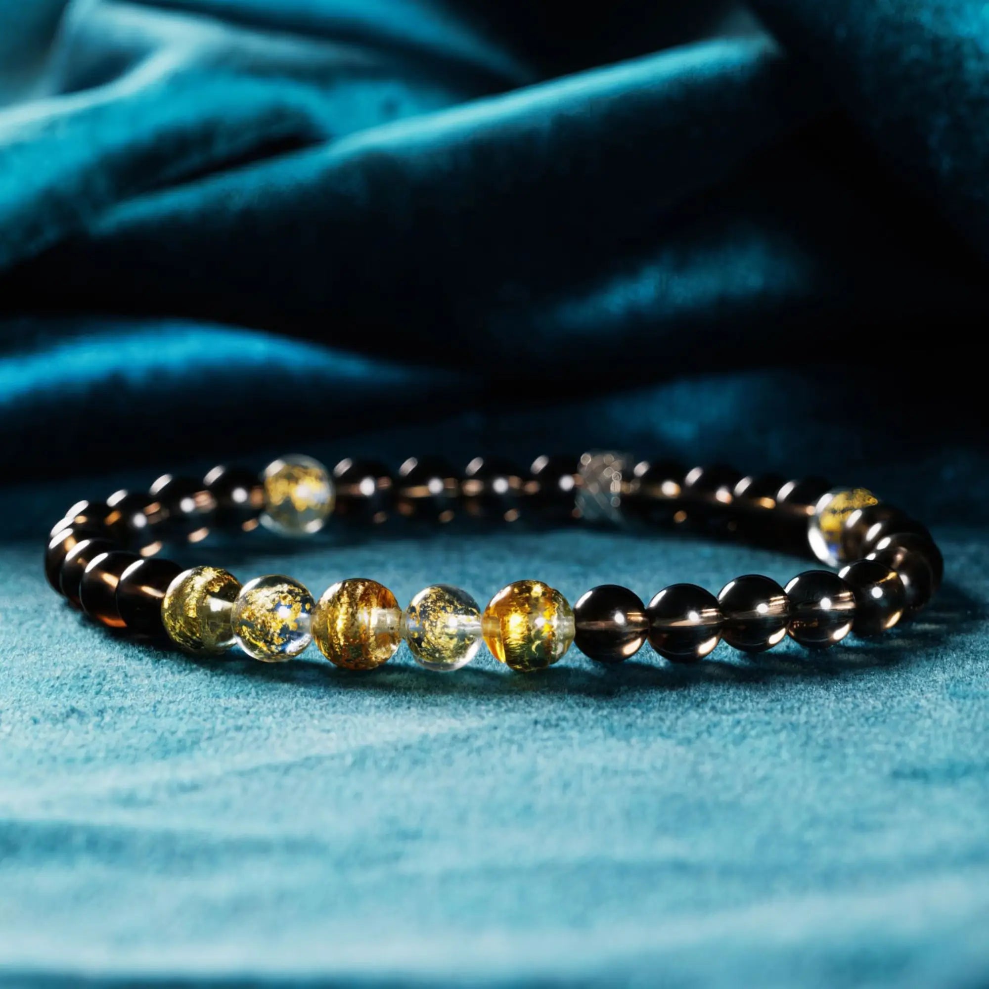 Smoky Quartz - Murano Gold Blue Bracelet V (6mm)