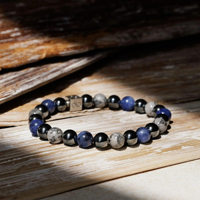 Sodalite-Picasso Jasper-Hematite Bracelet I (8mm) - Secondary Specimen