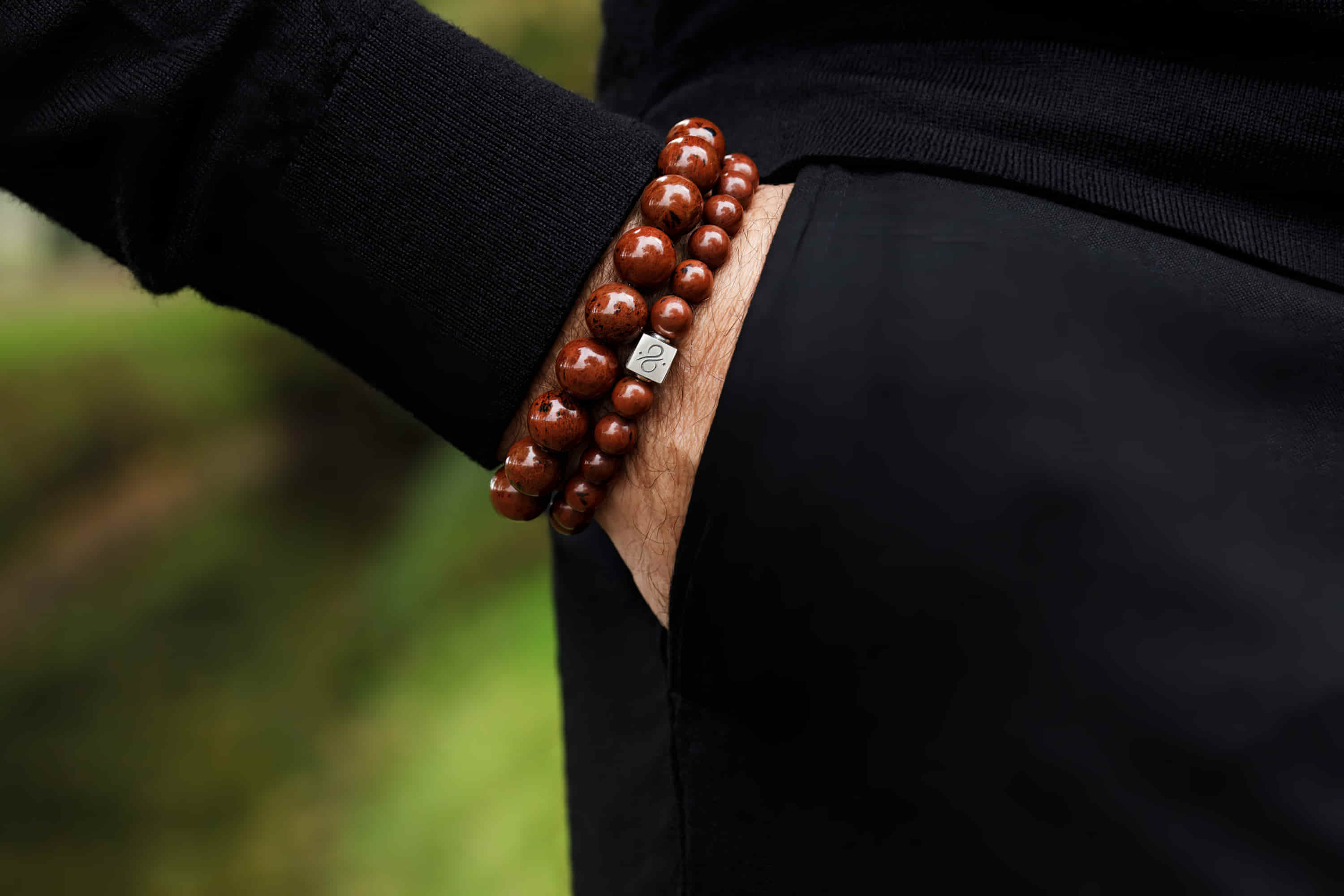 Classic Mahogany Obsidian, 12mm, Silver bracelet (6837638004790)