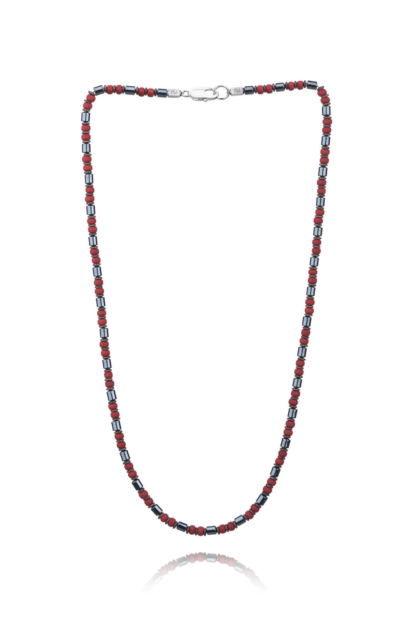 Hematite Column - Matte Brick Red, 4mm, Silver necklace (6652797812790)