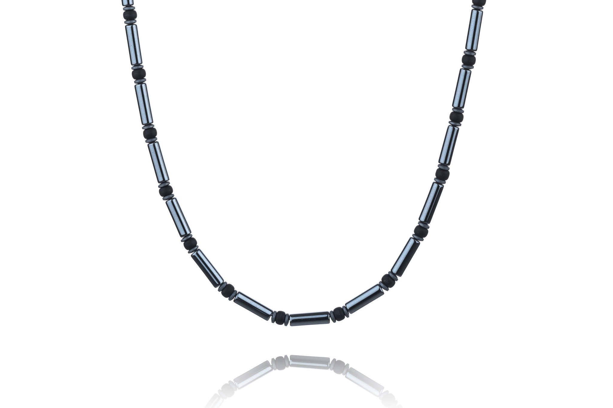 ﻿Hematite Tube - Matte Black, 4mm, Silver necklace (6652797976630)