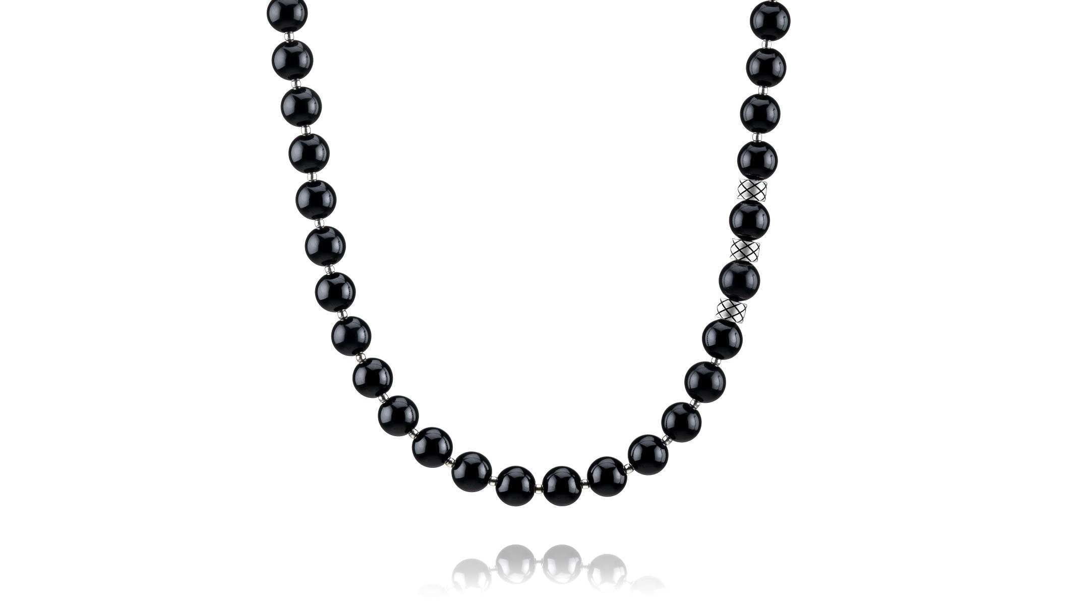 Prime Obsidian and Silver, 8mm, Silver necklace (2060141756470)