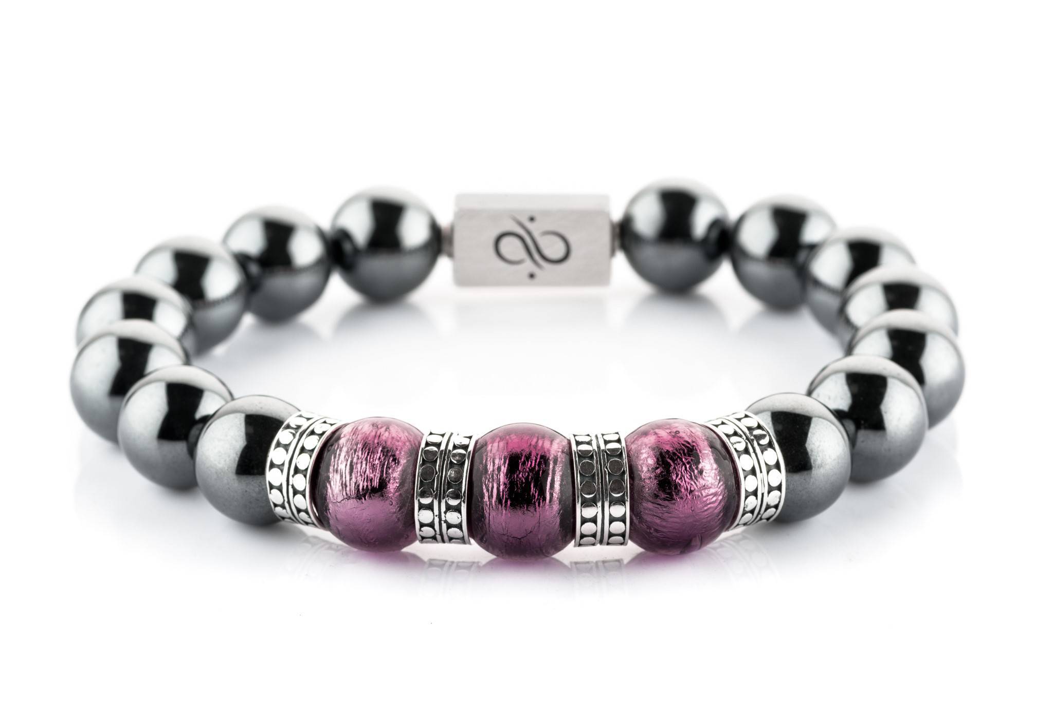 Premium Particolare Light Aubergine - Hematite, 12mm, Silver bracelet (6542944862262)